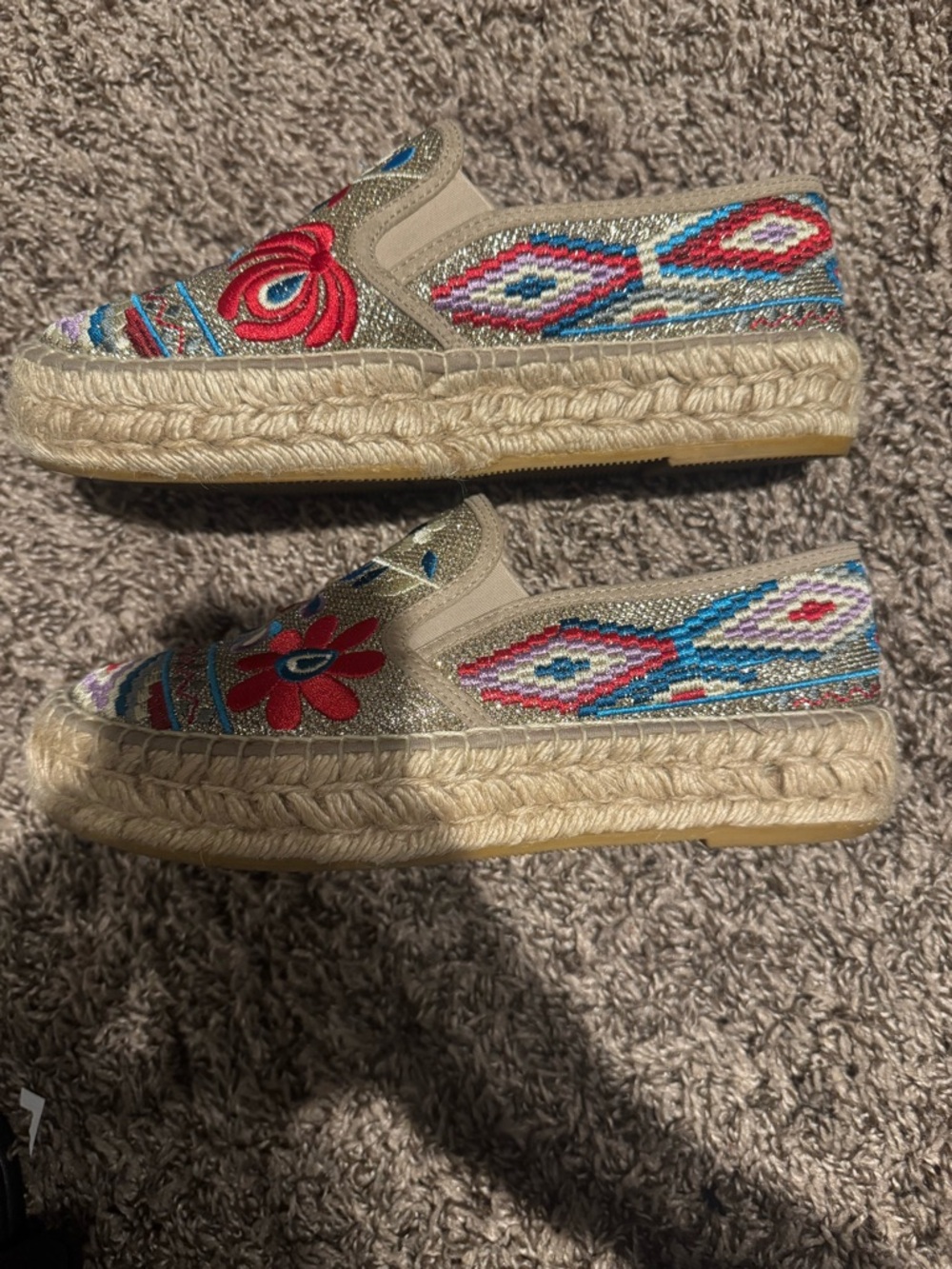 Johnny Was Beige Espadrilles with Multicolor Floral Embroidery 39 - Picture 2 of 5